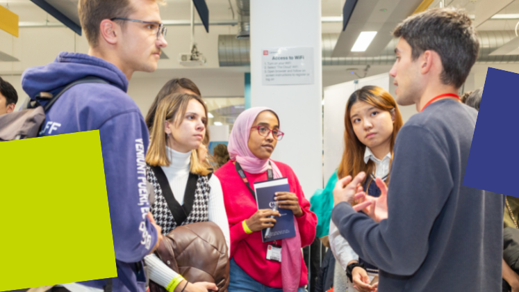 A group of students standing together talking